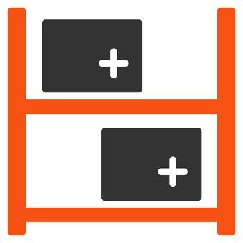 Medical Warehouse glyph icon. Style is bicolor flat symbol, orange and gray colors, rounded angles, white background.