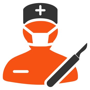 Surgeon glyph icon. Style is bicolor flat symbol, orange and gray colors, rounded angles, white background.