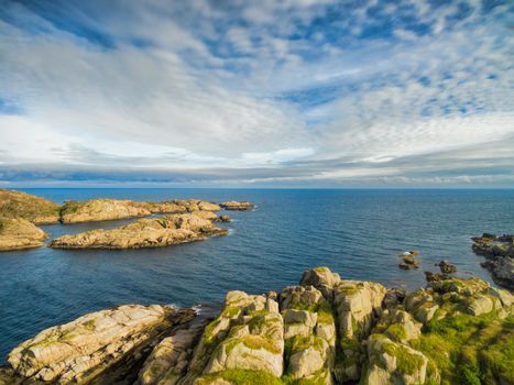 Aerial view of rocky coast on Lofoten islands in Norway