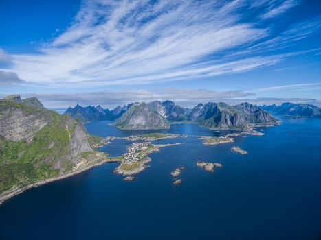 Scenic view of Reine, popular tourist destination on Lofoten islands in arctic norway