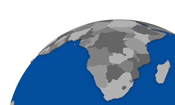 Political map of south Africa on globe