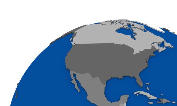 Political map of north America on globe