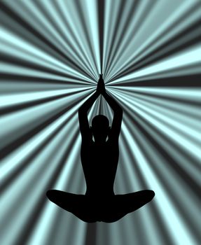 Silhouette practicing yoga with abstract background