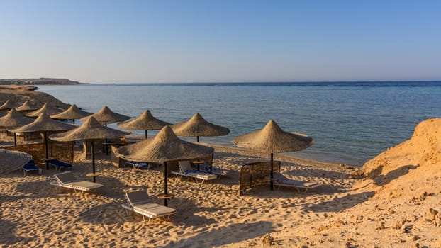 Egyptian parasols on the beach of Red Sea