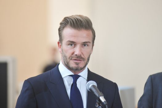 UNITED STATES, New York: David Beckham calls on world leaders to focus on improving the lives of children in New York on September 24, 2015. Speaking at a Giving Youth a Voice event, Beckham, a goodwill ambassador for Unicef, said children's voices are not being heard. 