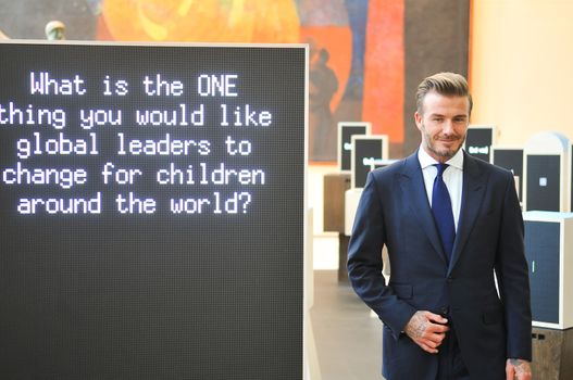 UNITED STATES, New York: David Beckham calls on world leaders to focus on improving the lives of children in New York on September 24, 2015. Speaking at a Giving Youth a Voice event, Beckham, a goodwill ambassador for Unicef, said children's voices are not being heard. 