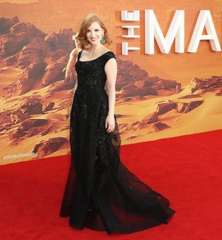 ENGLAND, London: Jessica Chastain attends the European premiere of The Martian in Leicester Square in London, UK on September 24, 2015