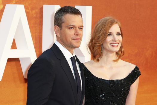 ENGLAND, London: Matt Damon and Jessica Chastain attend the European premiere of The Martian in Leicester Square in London, UK on September 24, 2015