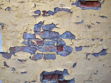 Background image of old broken vintage brick wall stucco