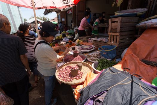 SULAWESI, INDONESIA - AUGUST 8.2015:, Traditional Marketplace with local fruit and vegetables in Tomohon City, Sulawesi,August 8. 2015 Sulawesi, Indonesia.