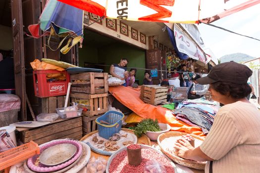 SULAWESI, INDONESIA - AUGUST 8.2015:, Traditional Marketplace with local fruit and vegetables in Tomohon City, Sulawesi,August 8. 2015 Sulawesi, Indonesia.