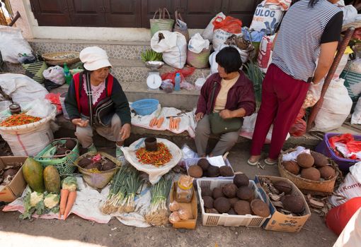 SULAWESI, INDONESIA - AUGUST 8.2015:, Traditional Marketplace with local fruit and vegetables in Tomohon City, Sulawesi,August 8. 2015 Sulawesi, Indonesia.