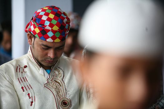 NEPAL, Kathmandu: A Muslim worshipper celebrates Eid-al-Adha by offering prayers at a Kasmere Jama mosque in Kathmandu in Nepal on September 25, 2015. The festival marks the end of Hajj, which is a holy pilgrimage that many Muslims make every year. People of Islamic faith have felt more comfortable celebrating Eid ul-Adha in Nepal after the country ushered in a new democratic, secularist constitution