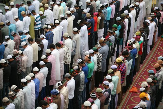 NEPAL, Kathmandu: Muslim worshippers celebrate Eid-al-Adha by offering prayers at a Kasmere Jama mosque in Kathmandu in Nepal on September 25, 2015. The festival marks the end of Hajj, which is a holy pilgrimage that many Muslims make every year. People of Islamic faith have felt more comfortable celebrating Eid ul-Adha in Nepal after the country ushered in a new democratic, secularist constitution