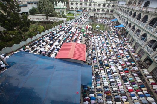 NEPAL, Kathmandu: Hundreds of Muslim worshippers celebrate Eid-al-Adha by offering prayers at a Kasmere Jama mosque in Kathmandu in Nepal on September 25, 2015. The festival marks the end of Hajj, which is a holy pilgrimage that many Muslims make every year. People of Islamic faith have felt more comfortable celebrating Eid ul-Adha in Nepal after the country ushered in a new democratic, secularist constitution