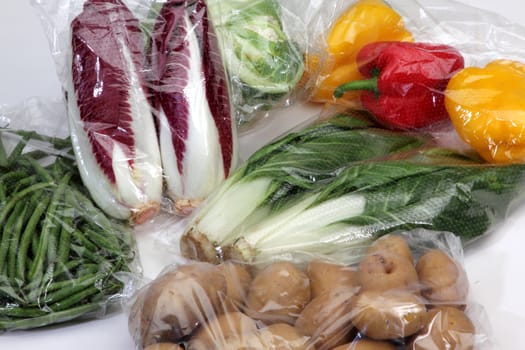 vegetables conserved in cellophane bags for food