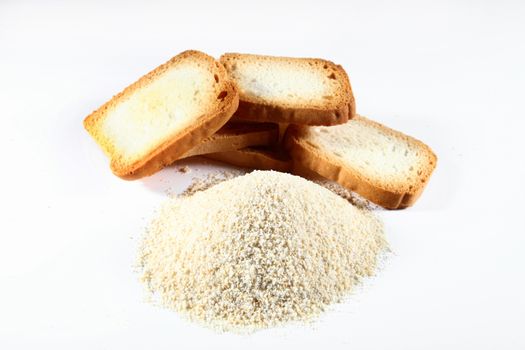 biscuits with bread crumbs on white background