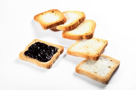 group biscuits with jam on white background