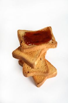 biscuits with jam viewed from above on a white background