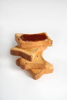 biscuits with jam viewed from above on a white background