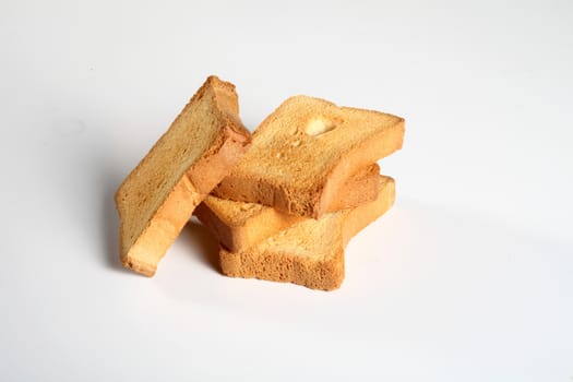 group of four slices toast viewed from above on a white background