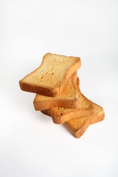 four slices toast viewed from above on a white background