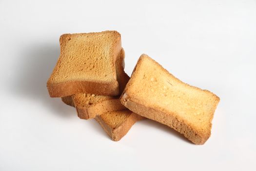 four slices toast viewed from above on a white background