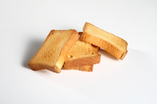 four slices toast viewed from above on a white background