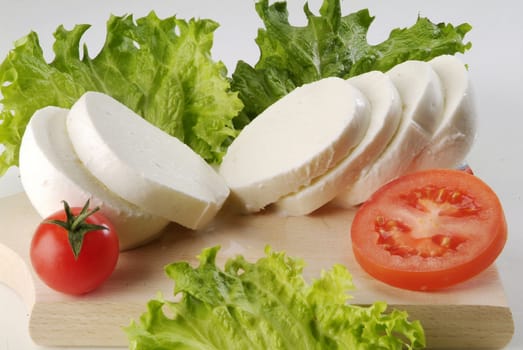 Italian salad with slices of mozzarella and tomatoes