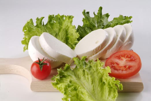 Italian salad with slices of mozzarella and tomatoes