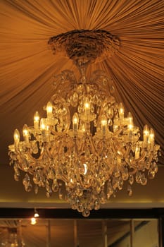 Close up on crystal of contemporary chandelier