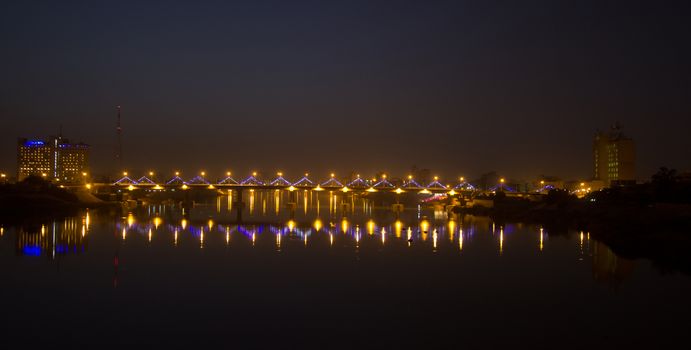 IRAQ, Baghdad: Aerial stock shots of the city of Baghdad, showing two of the main mosques, residential complexes and the Tigris River and bridges, photographed by Rasoul Ali on September 21, 2015. 