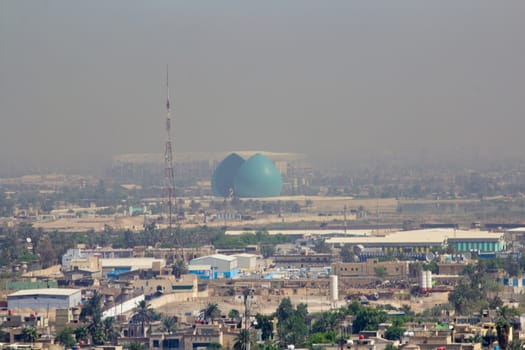 IRAQ, Baghdad: Aerial stock shots of the city of Baghdad, showing two of the main mosques, residential complexes and the Tigris River and bridges, photographed by Rasoul Ali on September 21, 2015. 