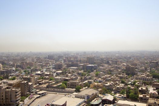 IRAQ, Baghdad: Aerial stock shots of the city of Baghdad, showing two of the main mosques, residential complexes and the Tigris River and bridges, photographed by Rasoul Ali on September 21, 2015. 