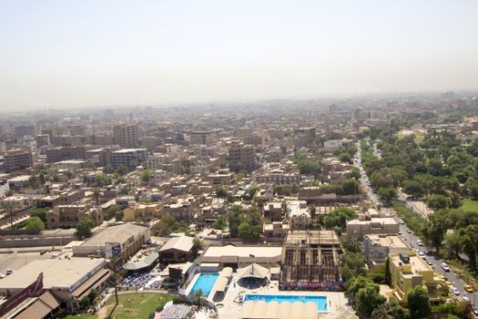 IRAQ, Baghdad: Aerial stock shots of the city of Baghdad, showing two of the main mosques, residential complexes and the Tigris River and bridges, photographed by Rasoul Ali on September 21, 2015. 