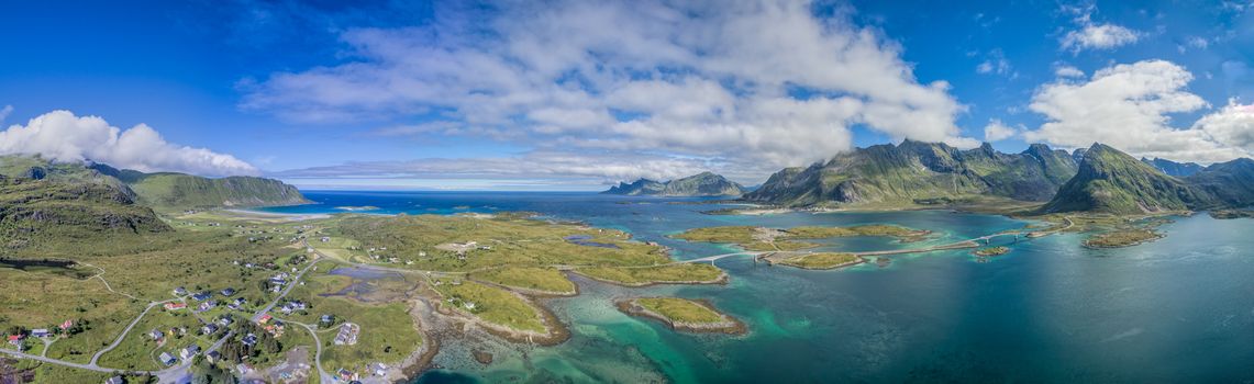 Lofoten islands in Norway, scenic aerial panorama