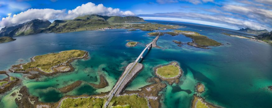 Scenic road bridges connecting islands on Lofoten in Norway