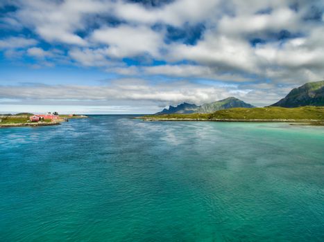 Fjord on Lofoten islands in Norway in summer