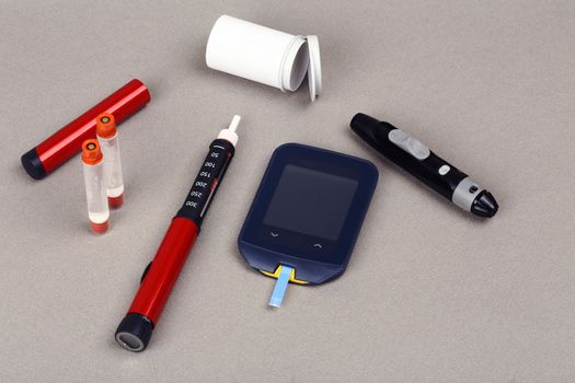 Diabetes equipment, Insulin pen and glucose level blood test