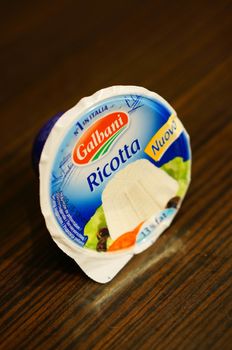 POZNAN, POLAND - SEPTEMBER 24, 2015: Pack of Italina Galbani ricotta cheese