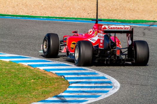 JEREZ DE LA FRONTERA, SPAIN - JAN 28: Kimi Raikkonen of Scuderia Ferrari F1 races on training session on January 28 , 2014, in Jerez de la Frontera , Spain