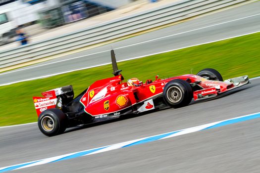 JEREZ DE LA FRONTERA, SPAIN - JAN 28: Kimi Raikkonen of Scuderia Ferrari F1 races on training session on January 28 , 2014, in Jerez de la Frontera , Spain