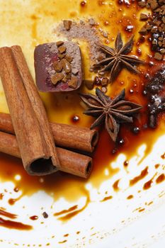 Chocolate candy isolated with anice and cinnamon