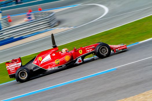 JEREZ DE LA FRONTERA, SPAIN - JAN 28: Kimi Raikkonen of Scuderia Ferrari F1 races on training session on January 28 , 2014, in Jerez de la Frontera , Spain