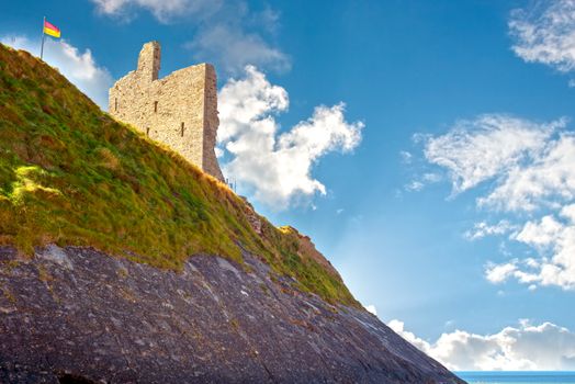 ballybunion castle with the cliff face on the wild atlantic way ireland
