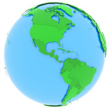 North and South America, political map of the world with countries in different shades of green, isolated on white background. 