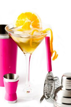 orange with pink cocktail shaker