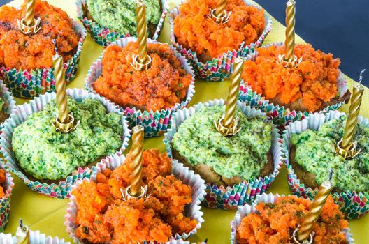 muffins with fresh fruit and vanilla bean on a light background