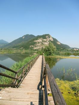 wooden bridge peat bogs sebino