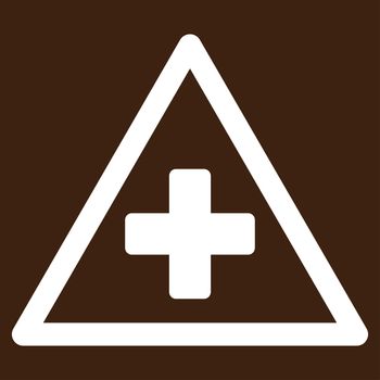 Health Warning glyph icon. Style is flat symbol, white color, rounded angles, brown background.